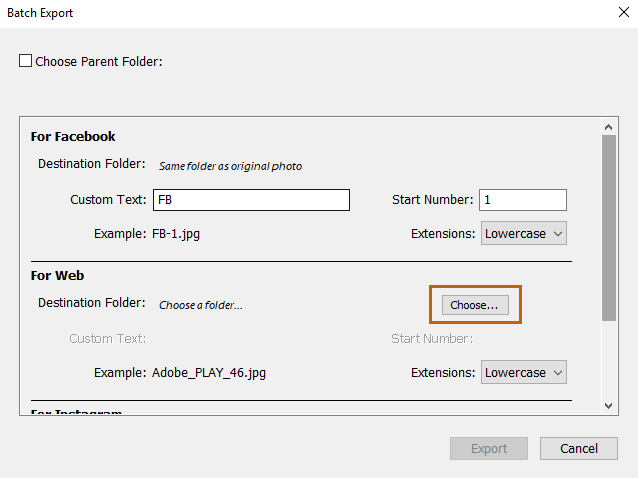 Exportación por lotes