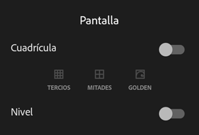 Opciones de superposición del visor en Adobe Photoshop Lightroom para dispositivos móviles (Android)