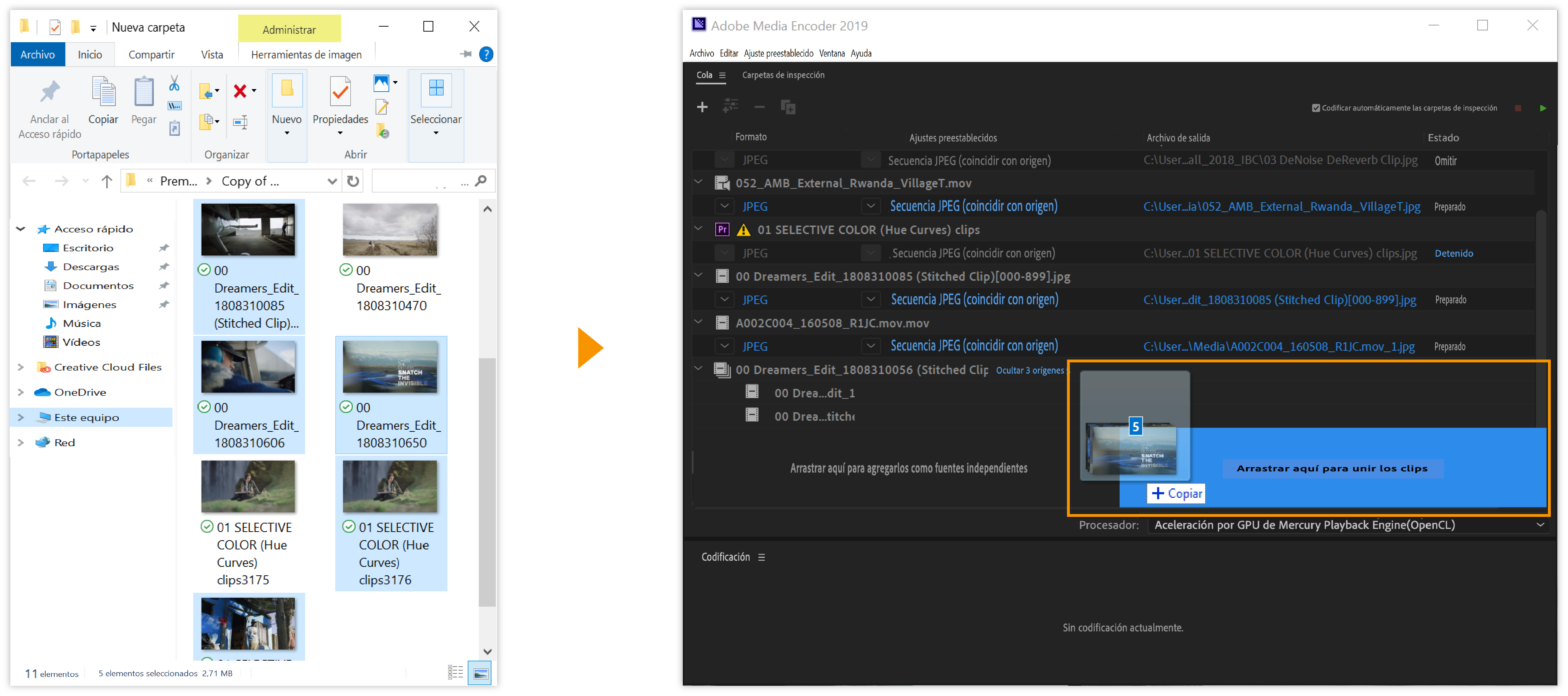 Arrastrar aquí para unir los clips