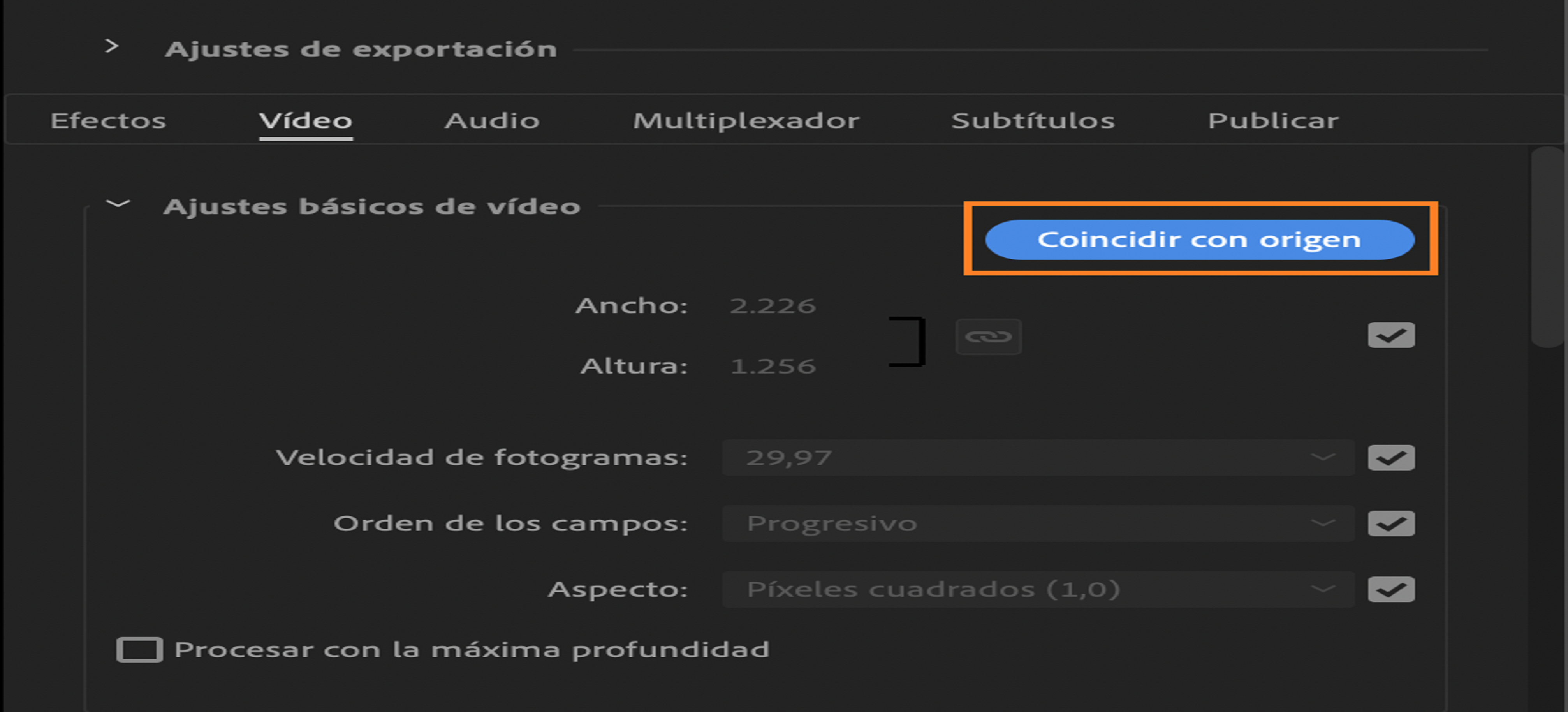 Coincidir con origen