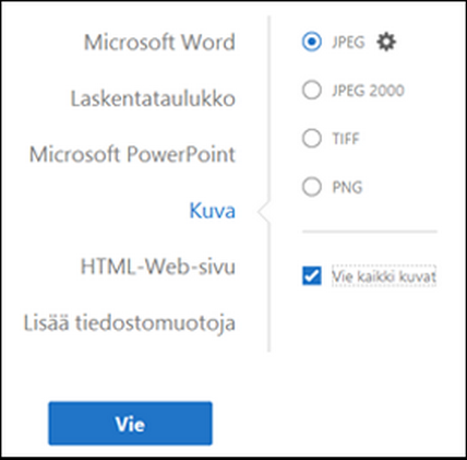 Vie kuvamuotoon -asetukset