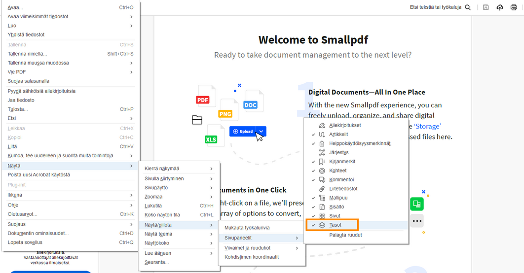 Acrobat Readerin Tasot-paneeli