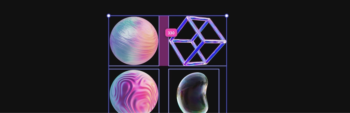 Piirtoalueella olevat elementit on järjestetty ruudukkomuotoon, ja niiden välit näkyvät korostettuina, jotta elementtien etäisyyttä toisistaan voi pienentää tai suurentaa.