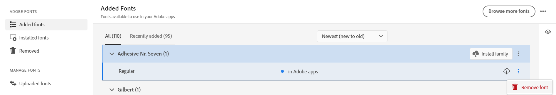 Poista yksi kirjasin ‑valikko tulee näkyviin.