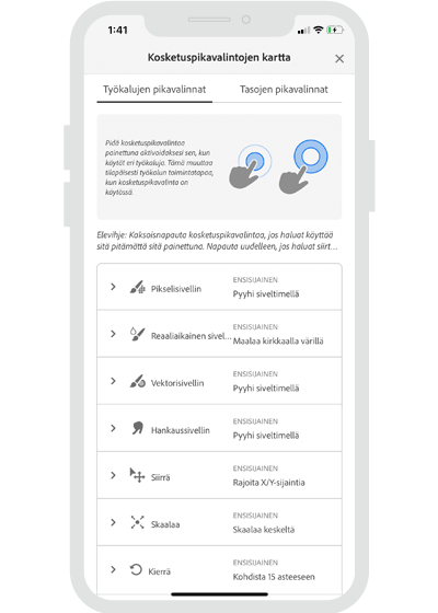 Frescon iPhone-version kosketuspikavalinnat