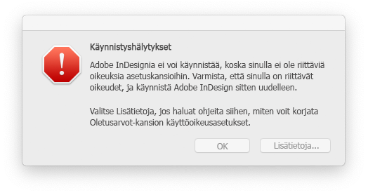 InDesignin käyttöoikeusongelma macOS:ssä