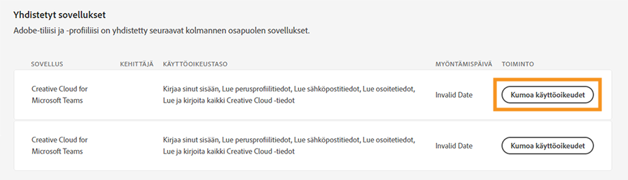 Yhdistettyjen sovellusten kumoaminen