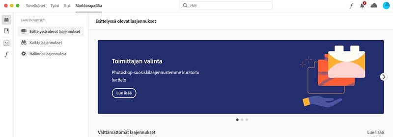 Etsi ja hallinnoi laajennuksia suoraan Creative Cloud -tietokonesovelluksessa