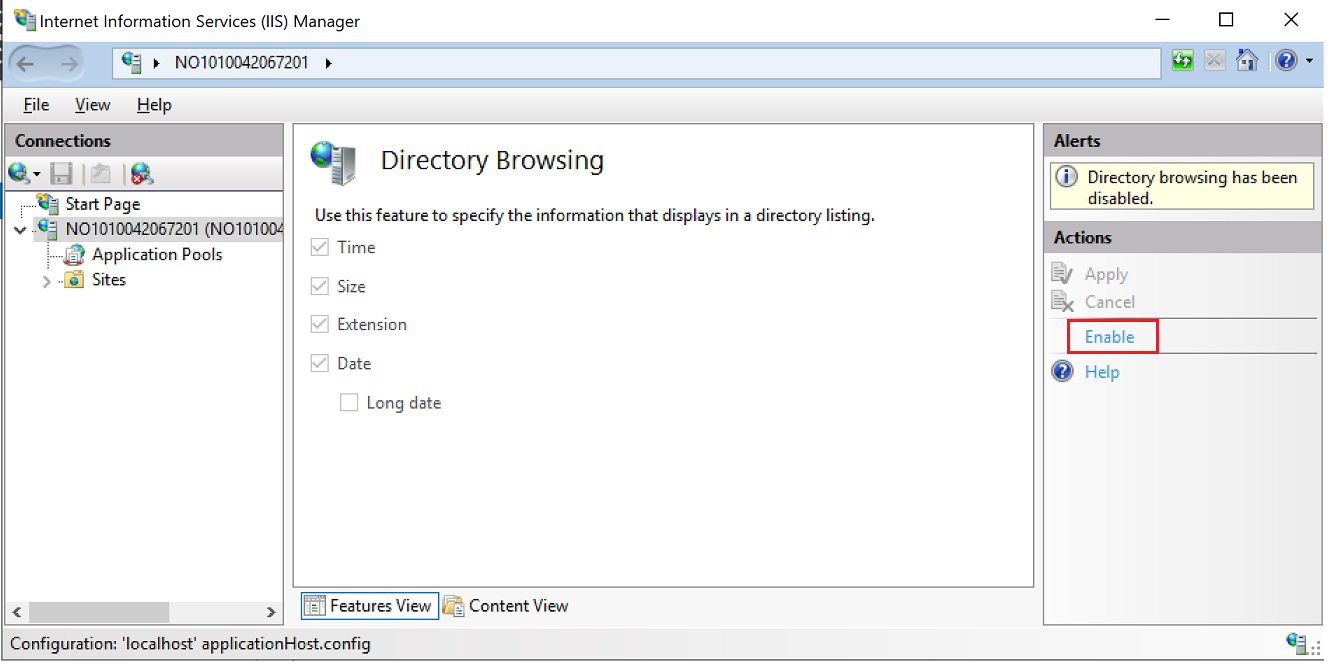 Ota Kansioiden selaaminen käyttöön
