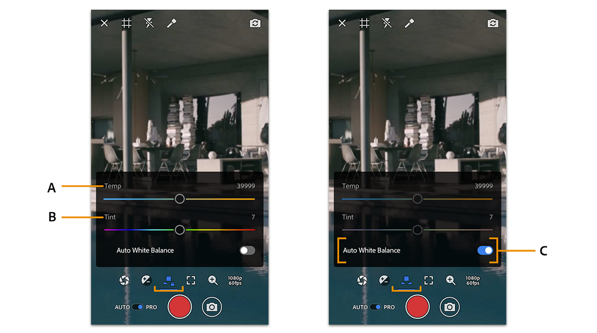 Pro-tilan valkotasapainon asetukset Premiere Rushissa