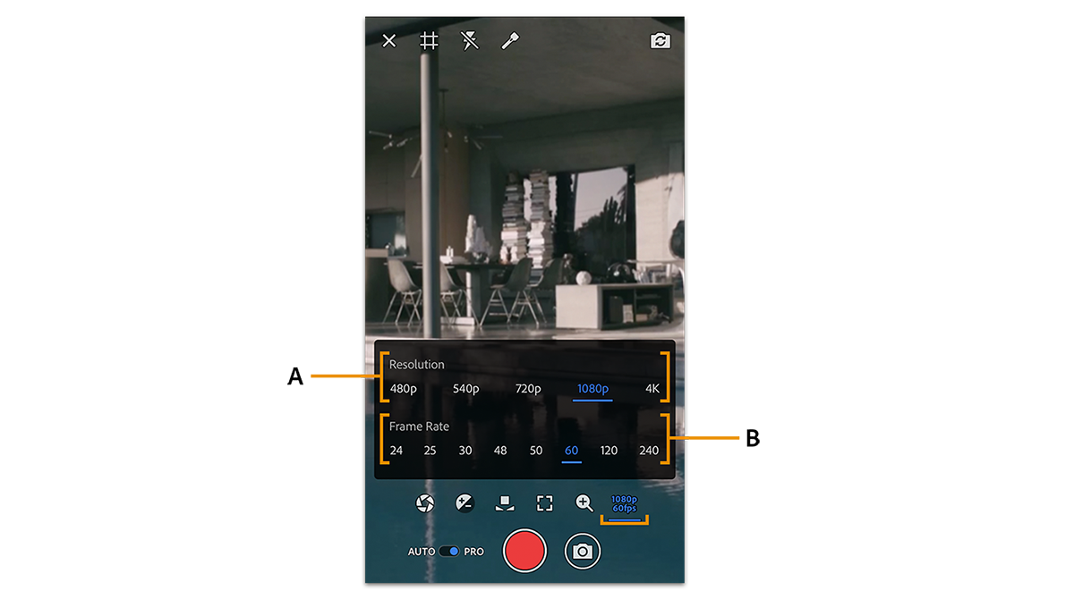 PRO-vaihtoehdot resoluution ja kuvataajuuden määrittämiseen