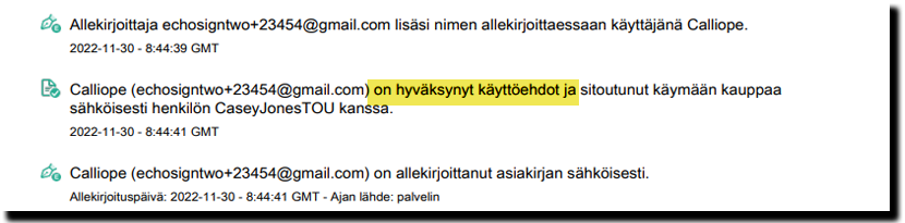 Eksplisiittinen suostumus tarkastuslokia allekirjoitettaessa