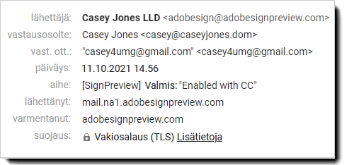 Piilota sähköpostiosoitteet -toiminto käytössä