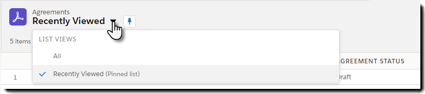 Luettelonäkymä sopimuksista