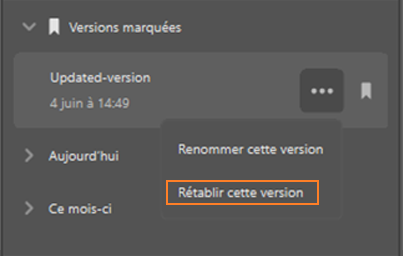 Récupération d’une version précédente dans l’application