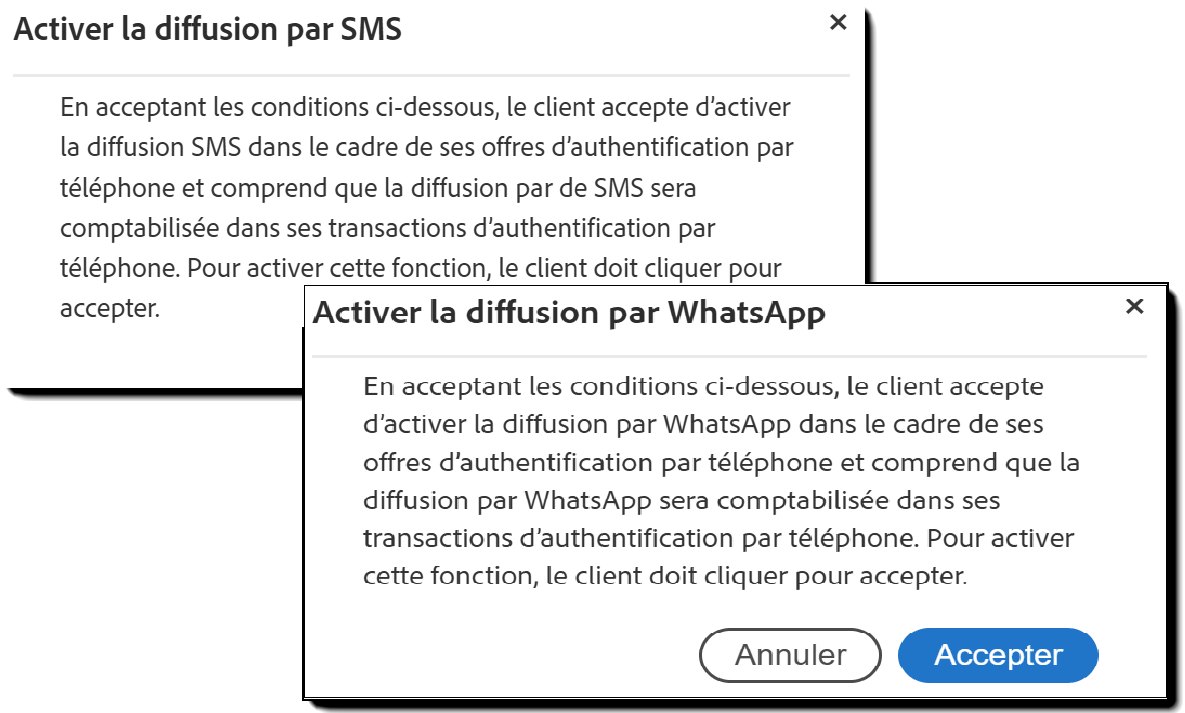 Message de demande affiché lorsque l’option de notification de lien est activée.