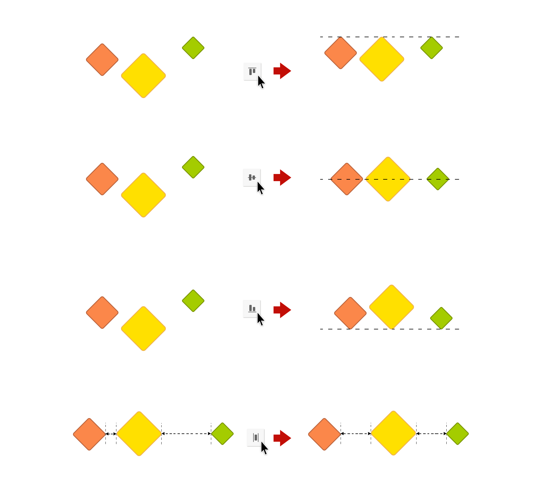 Objets alignés horizontalement