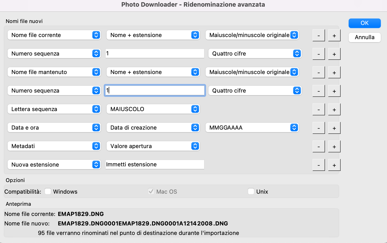 Photo Downloader - Denominazione avanzata. Disponibile solo su macOS.
