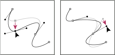 Trascinare il punto di ancoraggio (a sinistra) o il punto di direzione (a destra)