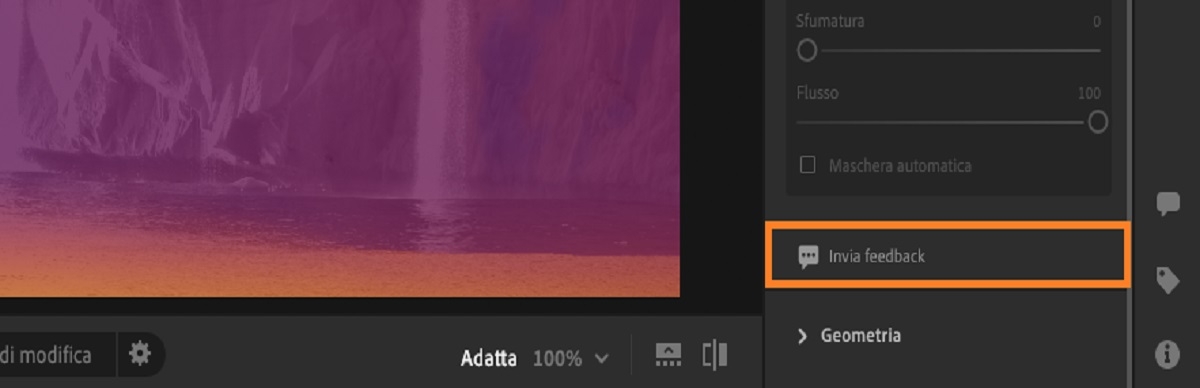 modulo fornisci feedback nell'app Lightroom