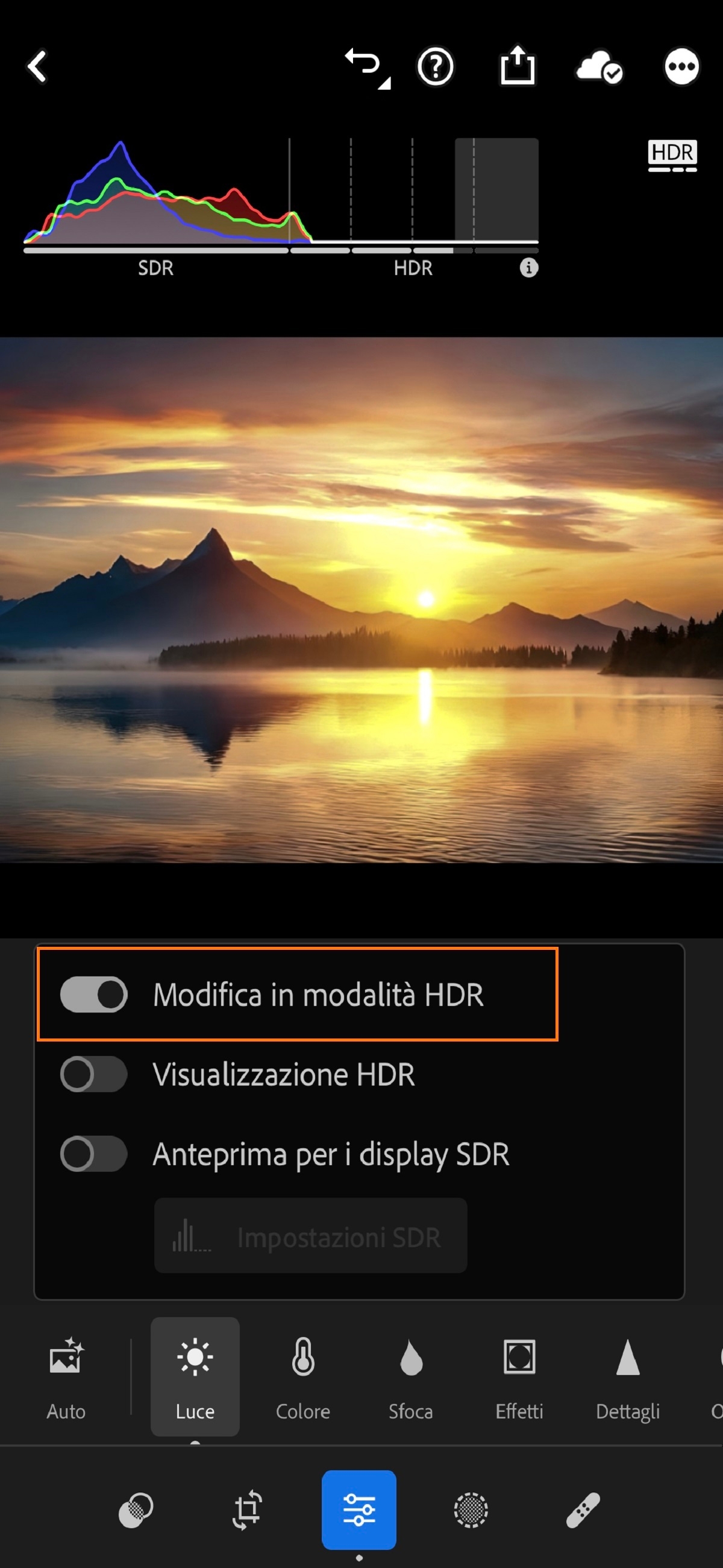Attivare/Disattivare la modifica in modalità HDR
