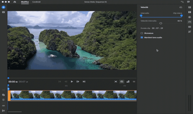 Accelerazione o rallentamento di una clip