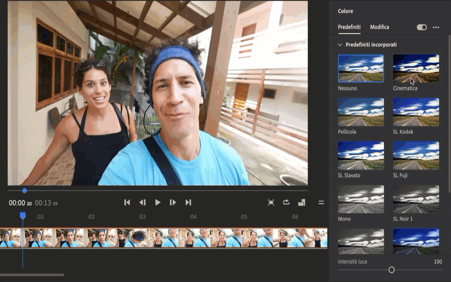 Applicare un predefinito di colore, modificarne l’intensità e regolarne le proprietà cromatiche