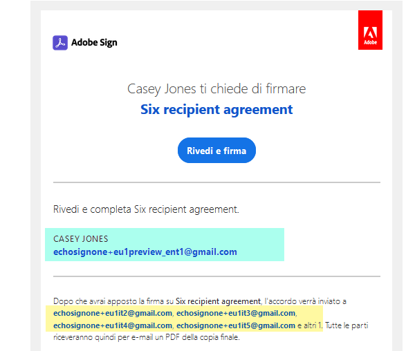 E-mail con sei destinatari