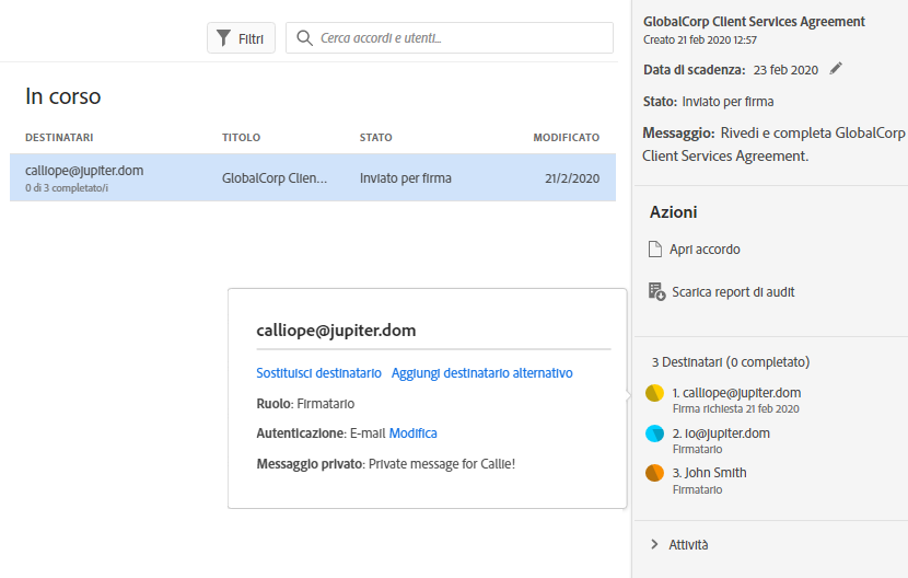 Sostituire il destinatario corrente