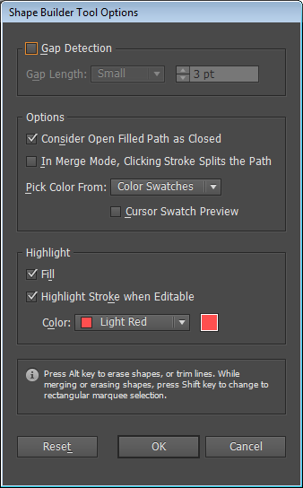 シェイプ形成ツールオプションダイアログボックス