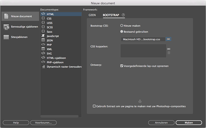 Bootstrap-documenten maken met bestaande frameworkbestanden