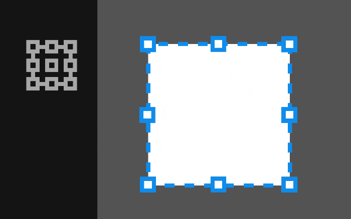 Geselecteerd tekengebied met blauwe grepen en het pictogram van het referentiepuntraster gemarkeerd in het regelpaneel.