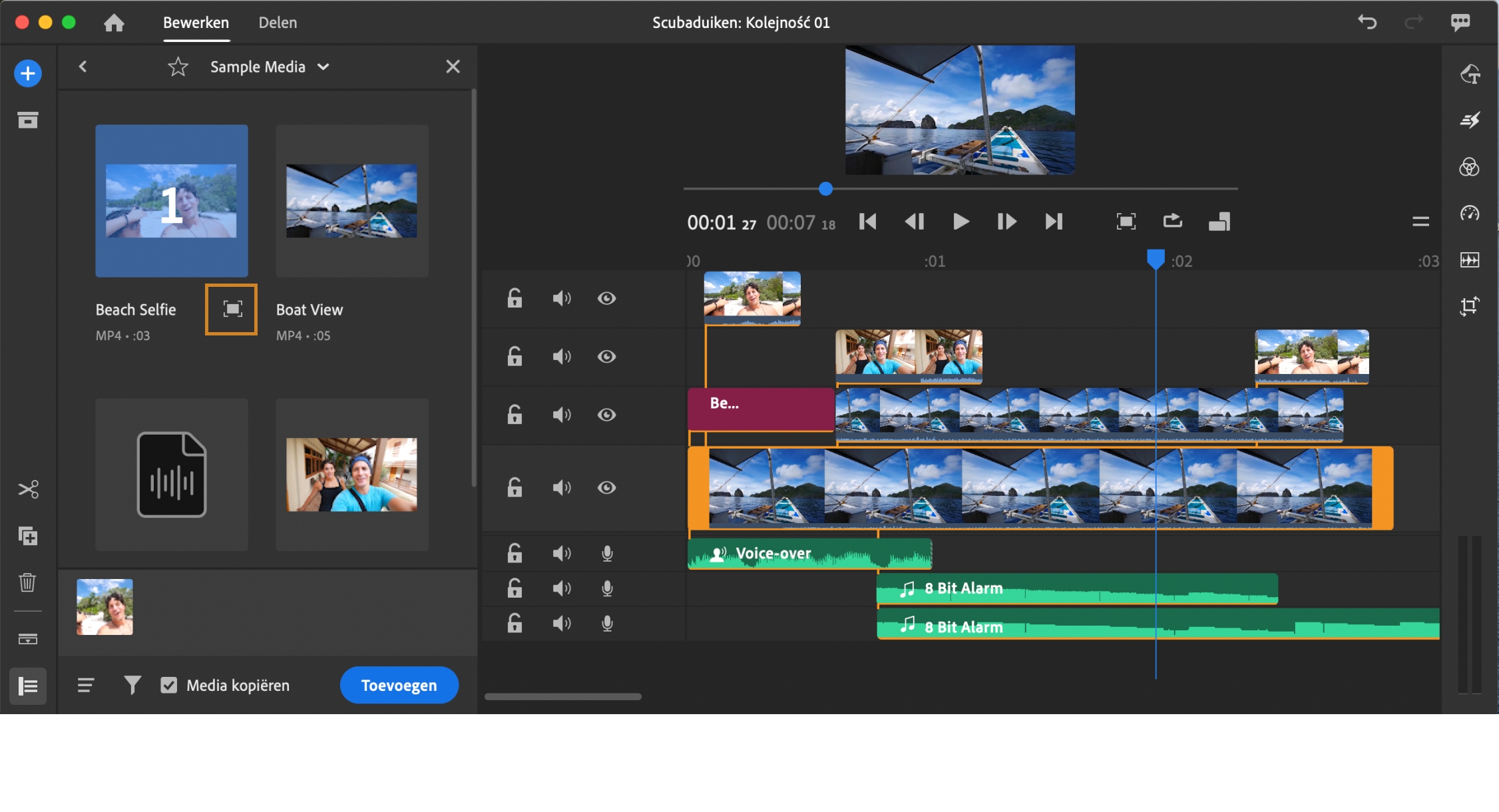 Een grotere voorvertoning van de geselecteerde clip openen