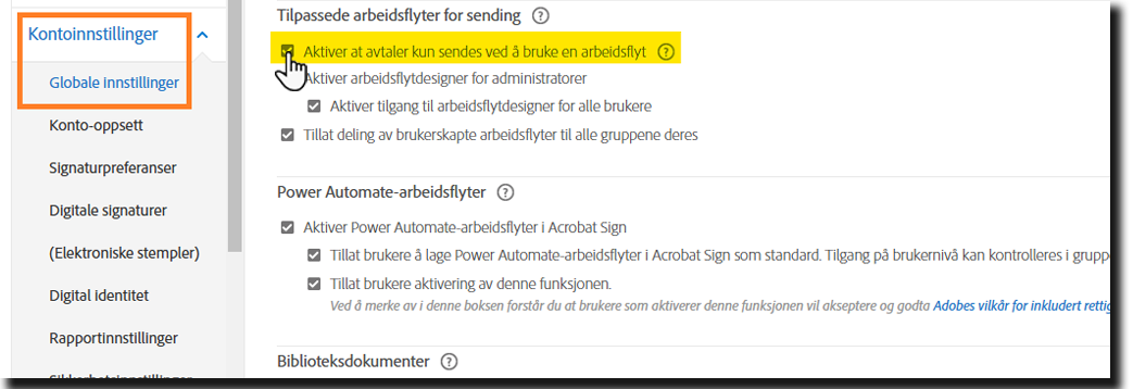 Konfigurer arbeidsflyter som eneste metode for å sende avtaler