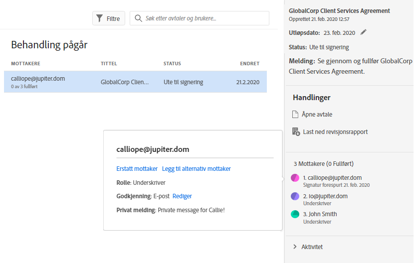 Erstatt gjeldende mottaker