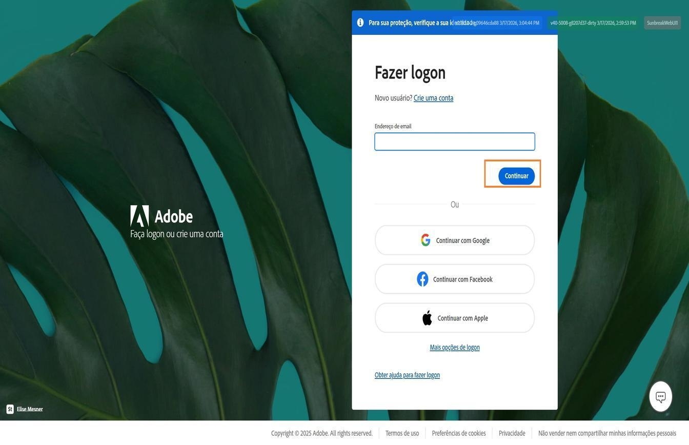 O campo para inserir um endereço de email, disponível no lado direito da página de logon, permite que você digite seu endereço de email e faça logon na sua conta. 