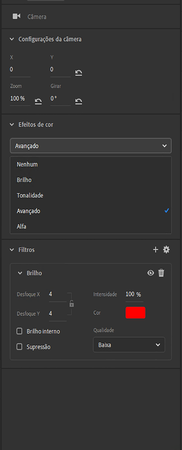 Opções de câmera atualizadas