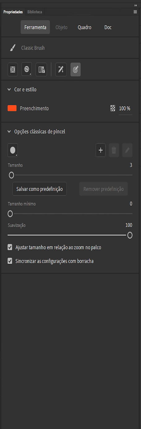 Inspetor de propriedades da ferramenta