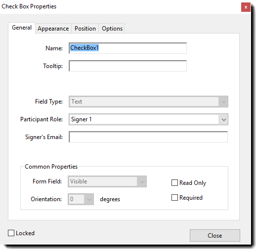 Propriedades de campos de caixa de seleção