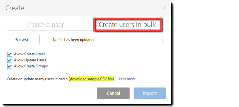 Criar usuários em massa