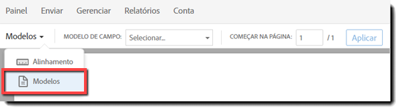 A opção Modelo na página de Criação