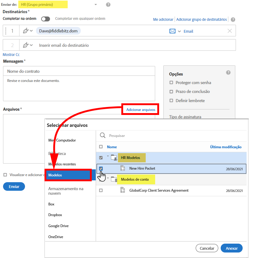 Anexar um documento da biblioteca a um contrato