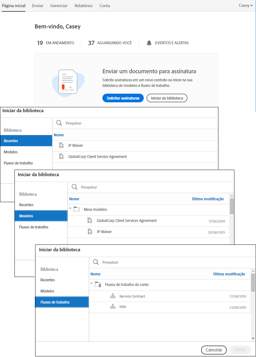 Anexar a partir da Página inicial