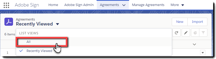 Selecione Todos na guia Contratos