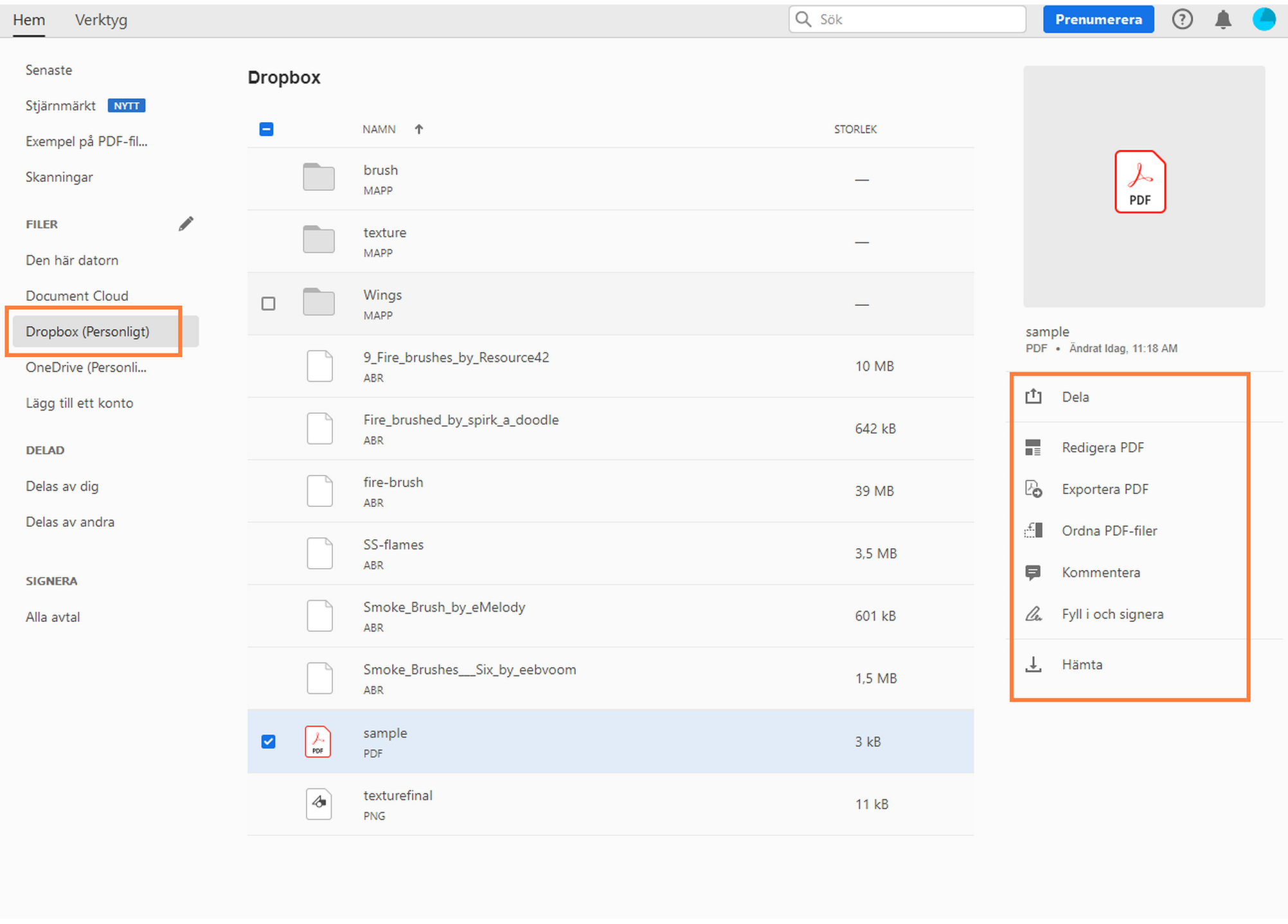 Dina Dropbox-filer i hemvyn