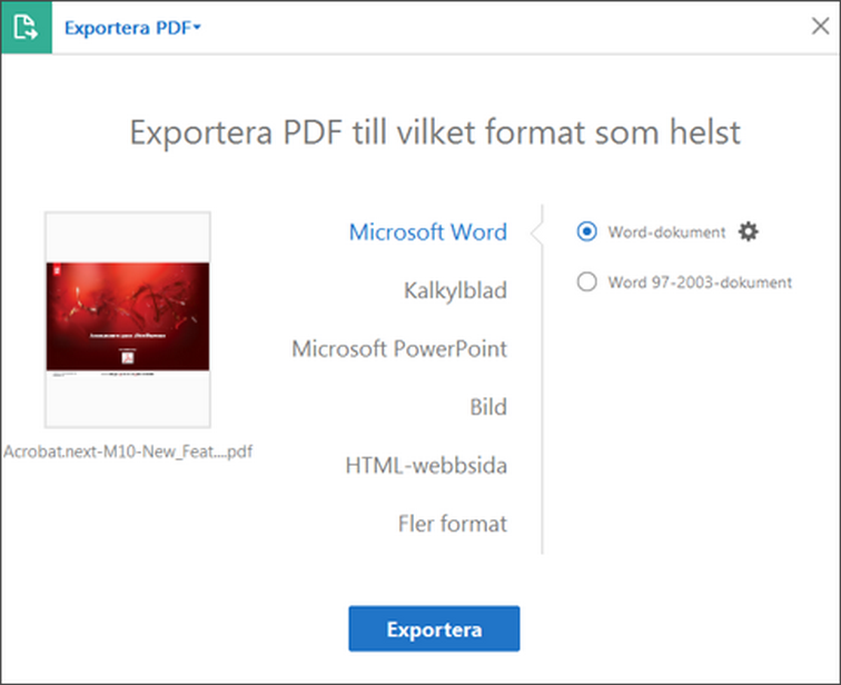 Alternativ för Exportera PDF