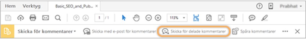 Skicka för delade kommentarer
