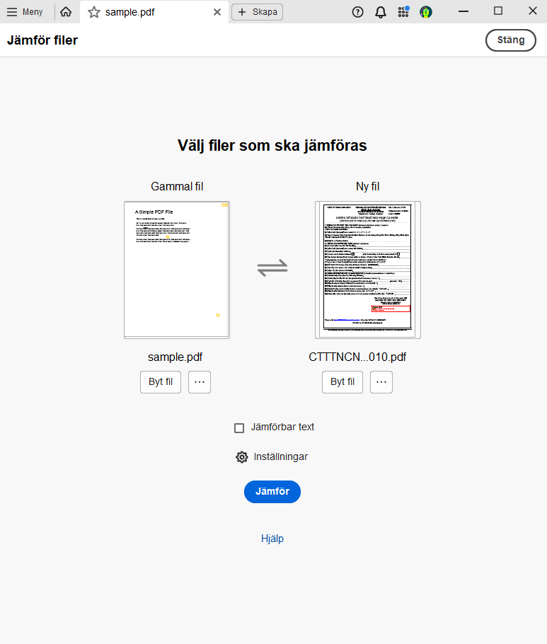 Jämför versioner av PDF-filer med Adobe Acrobat