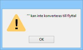 Fel för inkorrekt värde angivet
