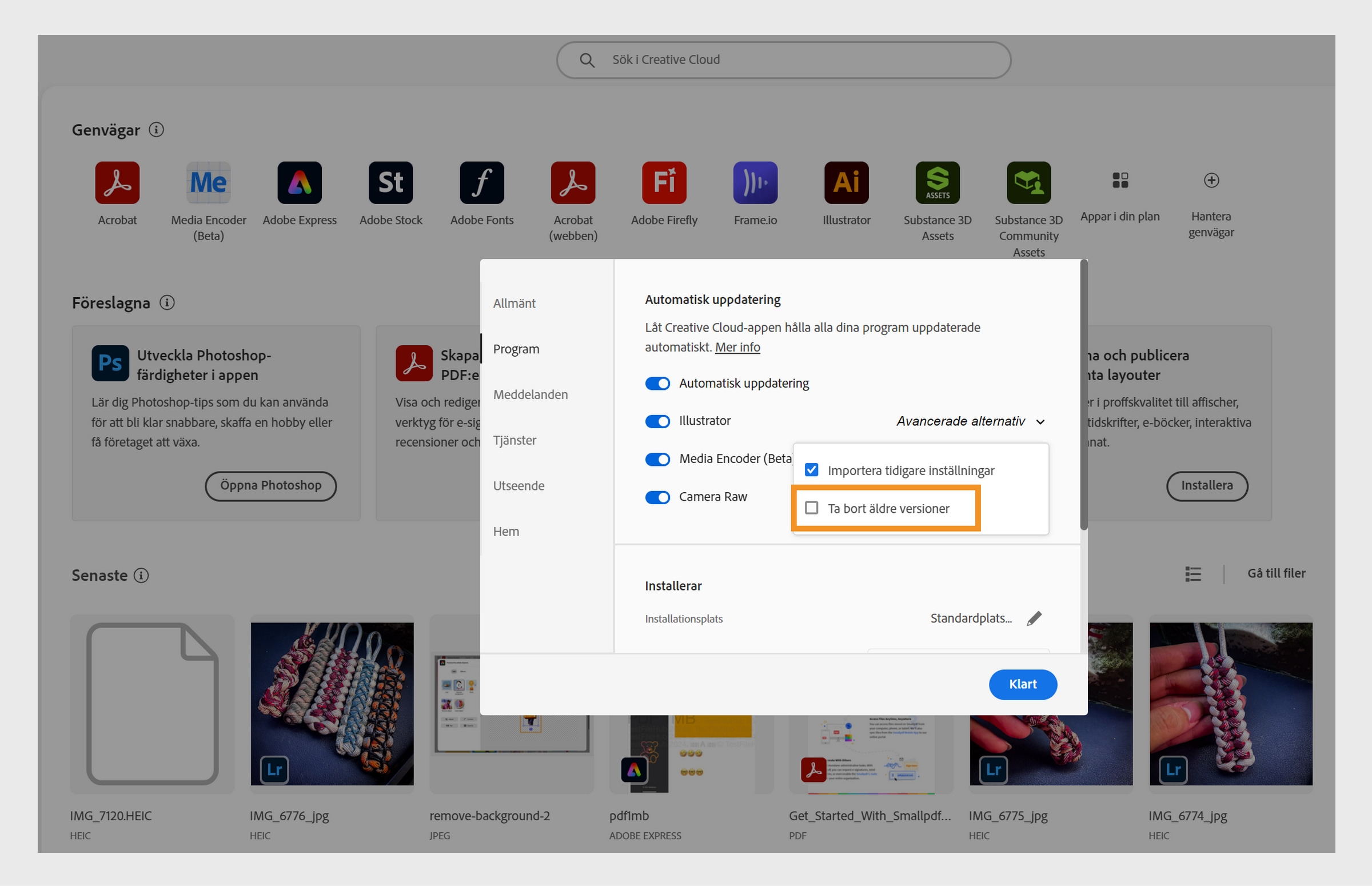 De avancerade alternativen för varje app på fliken Appar ger möjlighet att ta bort äldre versioner av dina appar eller behålla dem. 